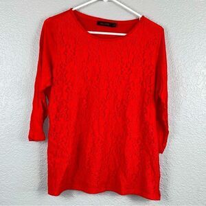 The limited Orange Three Quarter Sleeves Lace Shirt | Size XL
